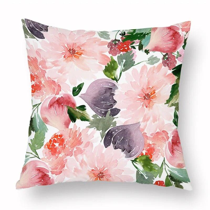 Spring Watercolor Floral Pillowcase Pink Rose Decorative  Sofa Living Room Bed  Home