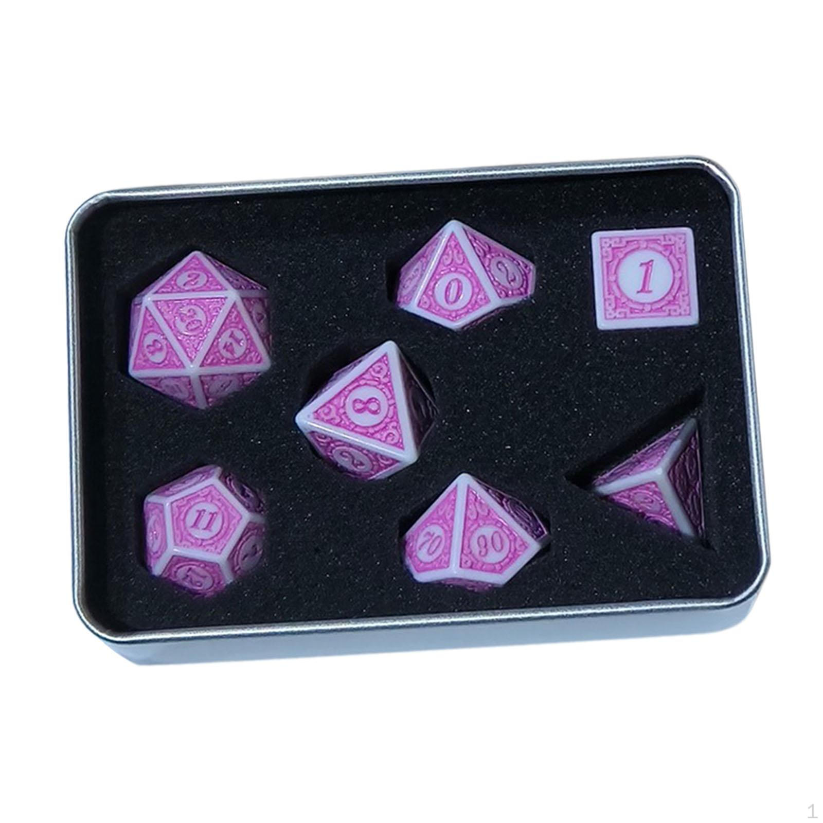 

7 штук акриловых кубиков D4 D8 D10 D12 D20 с коробкой для хранения многогранного набора розовый