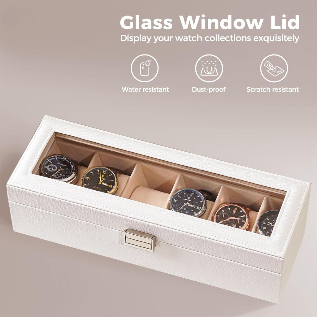ProCase Watch Box for 6 Slot Watch Watch Storage Watch Holder Organizer for Watch Display Case with Glass Lid Men, Men's Case, Men,