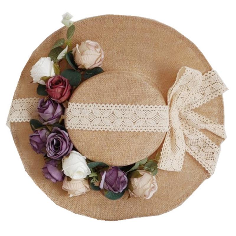 Summer Women Lolita's Hat Tea Party Hat Outdoor Sunscreen Flower Decor Sunshade Flat Hat Summer Beach Vacation Hats