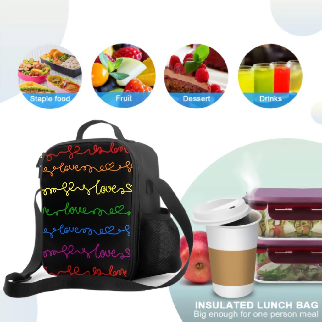 Liebe Wort und Herzen Lunchbox Isolierte Mahlzeitentasche Progress Lgbt Pride Symbol Lunchtasche Lebensmittelbehälter für Schule Reise Picknick