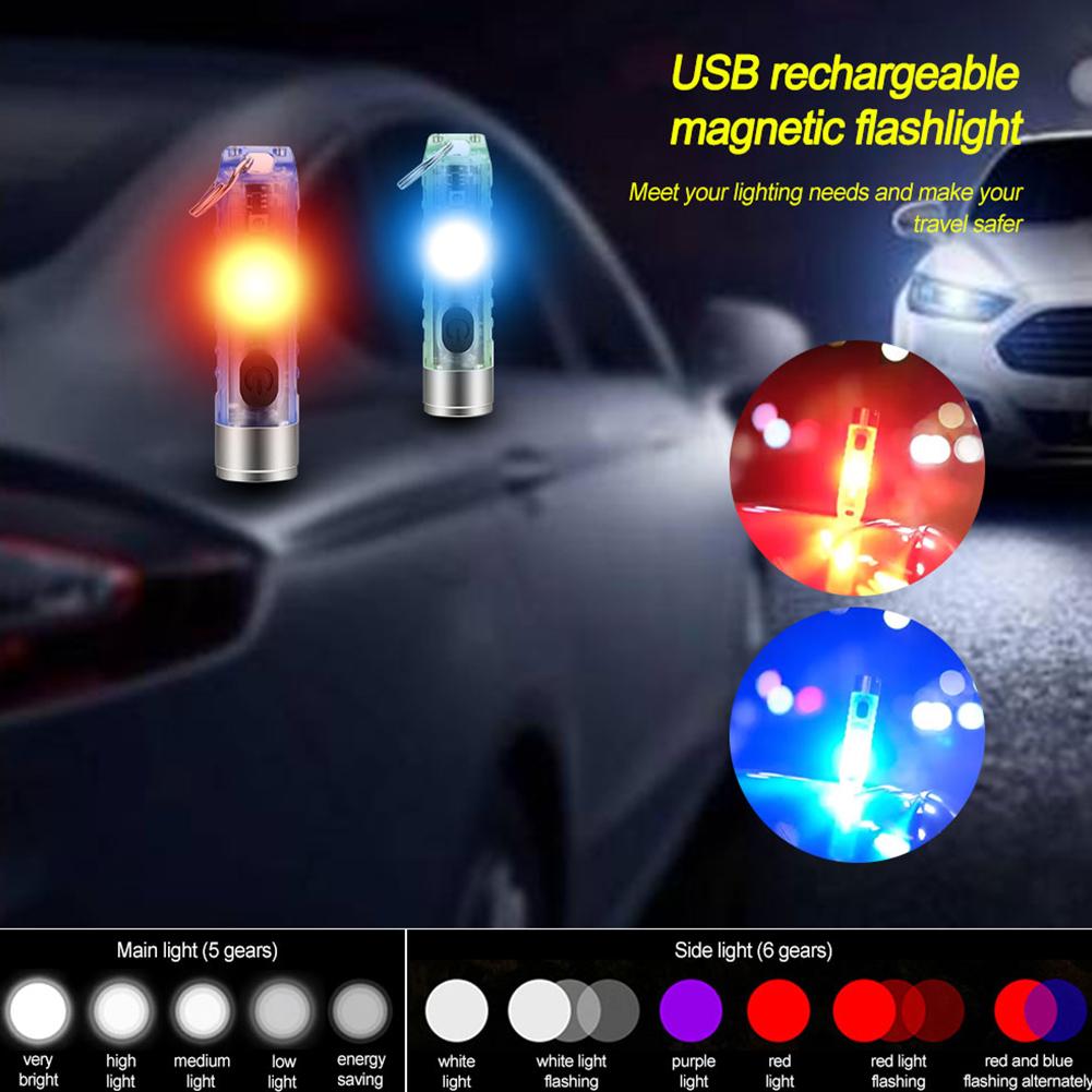 Mini Keychain Flashlight Multifunctional 400lm High Brightness Usb C Rechargeable Magnetic Torch Camping Light