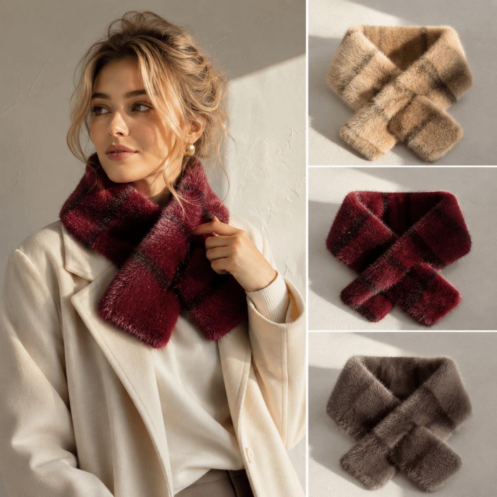 Striped Faux Mink Fur Scarf Thick Warm Neck Scarf Elegant Winter Neck Warmer