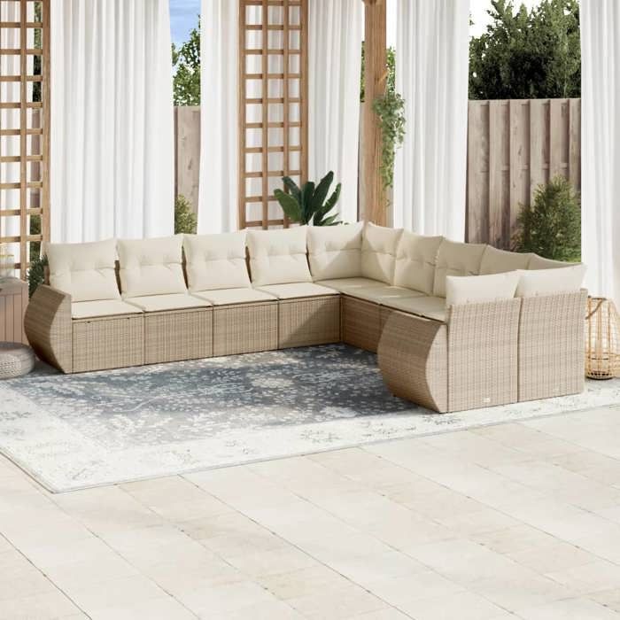 VidaXL Salon de Jardin avec Coussins 10 pcs, Canapés de Terrasse, Ensemble de Meubles de Patio, Mobilier d'Extérieur, Beige 3221907