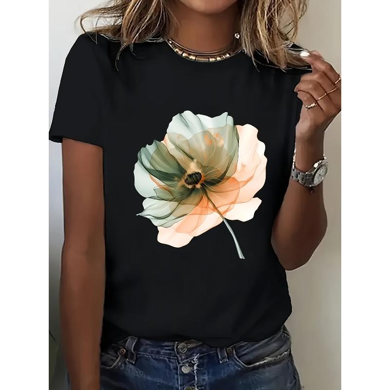 

European sizes Floral Pattern Short-Sleeve T-Shirt for Women, Suitable for Spring And Summer Casual Wear 4XL