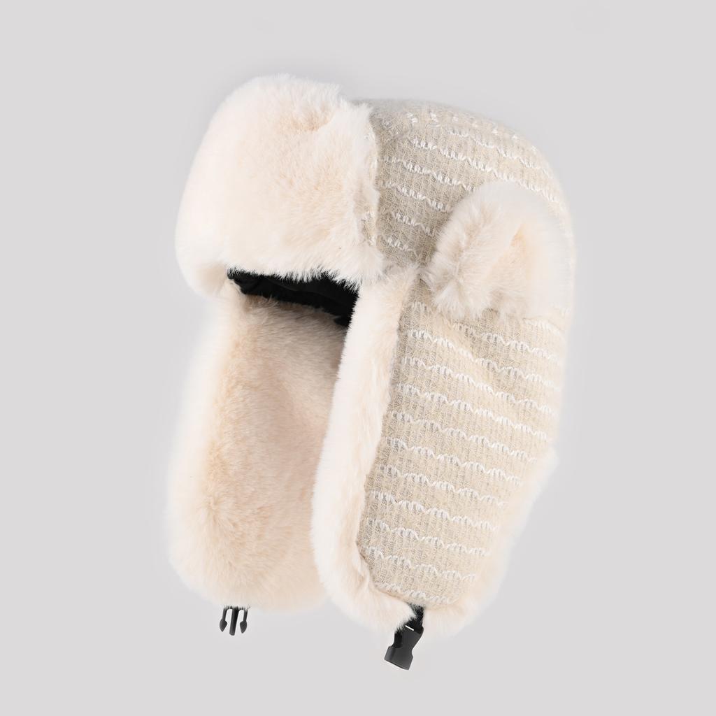 Korean version of striped plush hat women's autumn and winter warm ear protection hat men's outdoor cycling cold protection hat tide