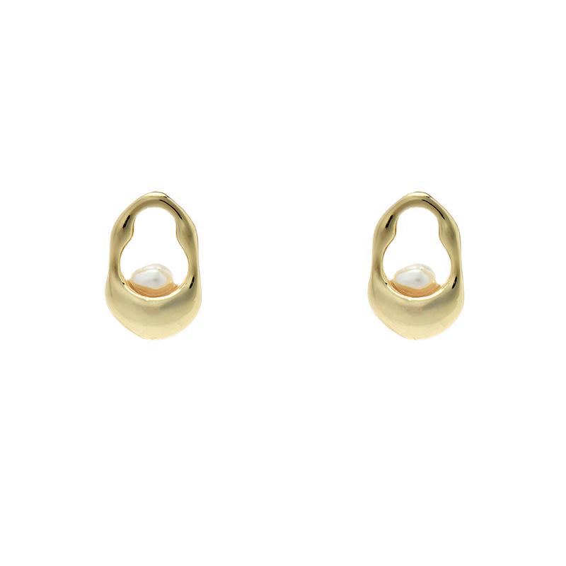 Retro Irregular Freshwater Pearl Stud Earrings with S925 Silver Needle - High-Grade and Versatile Design.