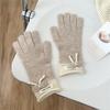 Bow Gloves for Women In Winter Korean Style Versatile Student Cute Five Finger Wool Knitted Couple Men Warm Riding