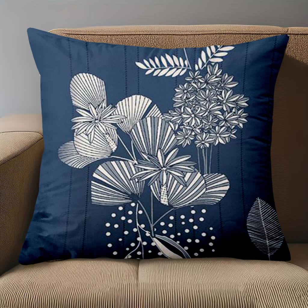 1 Pieces -2D flat printing Blue Floral Patterned Decorative Throw Pillows Polyester pillowcase sofa decorative cushion cover