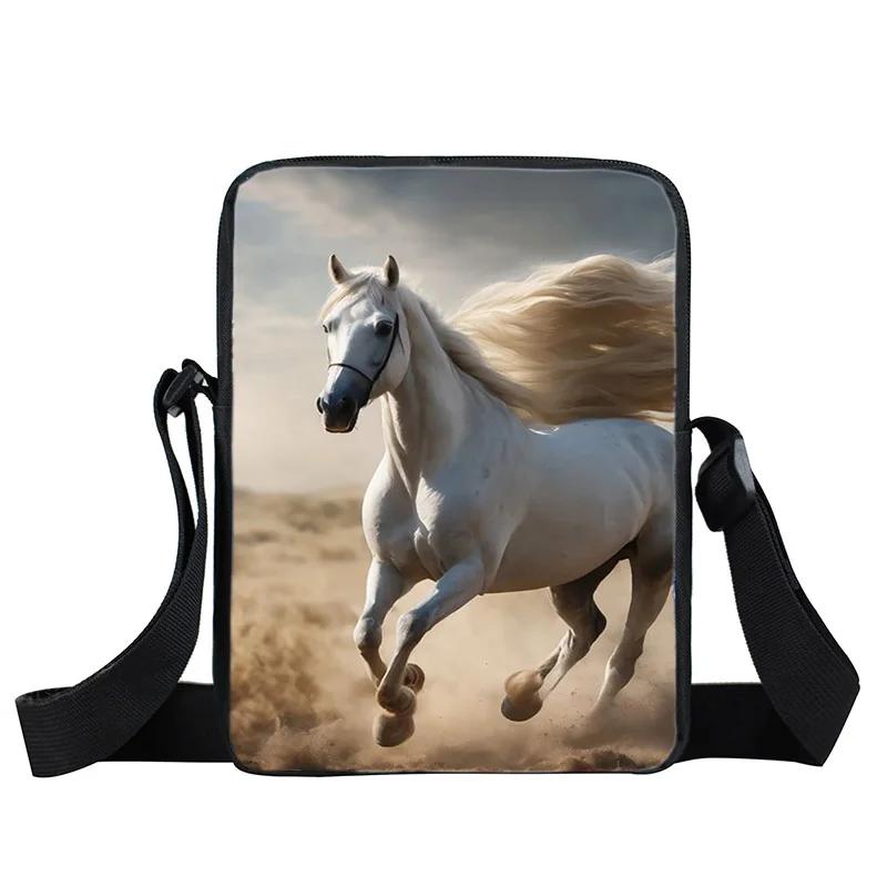 Fancy Style Studio waterverf dierenprint schoudertas paard dames handtas telefoon portemonnee houder casual crossbody tas gray