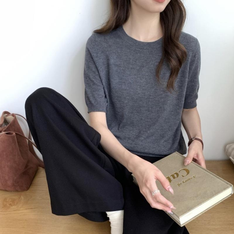 

Шерстяной пуловер свободного кроя с круглым вырезом, вязаный низ, женский свитер с коротким рукавом, уменьшающий возраст, для ношения под низ XL