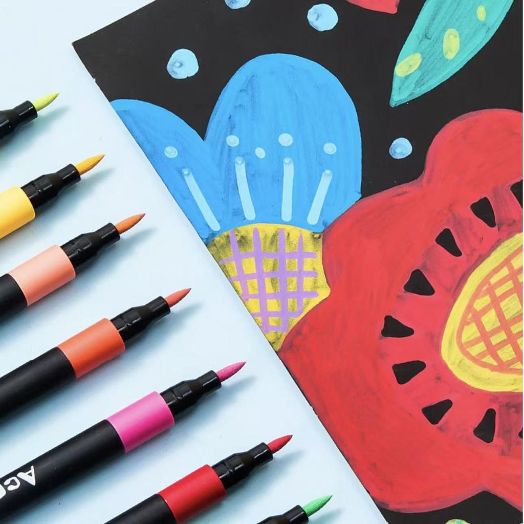 12/24/36pcs Soft Brush Tip Acrylic Marker Pens Vibrant Colors No Bleed Paint Markers for Canvas Rock Glass Fabric DIY Crafts