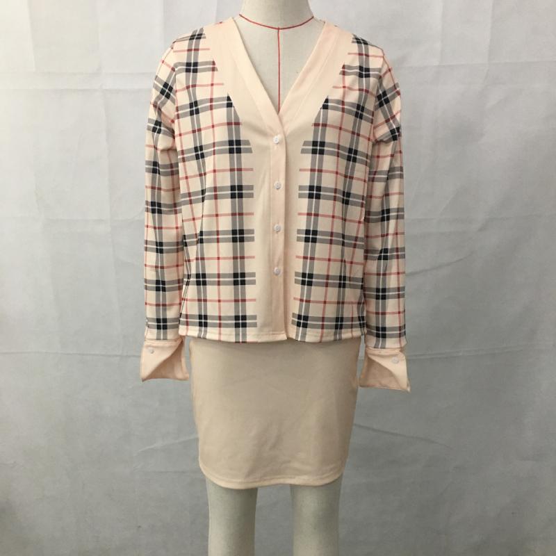 QICED Autumn and Winter Short Skirt Two-piece Sexy Women's Shirt Suit Fashion Casual Suit