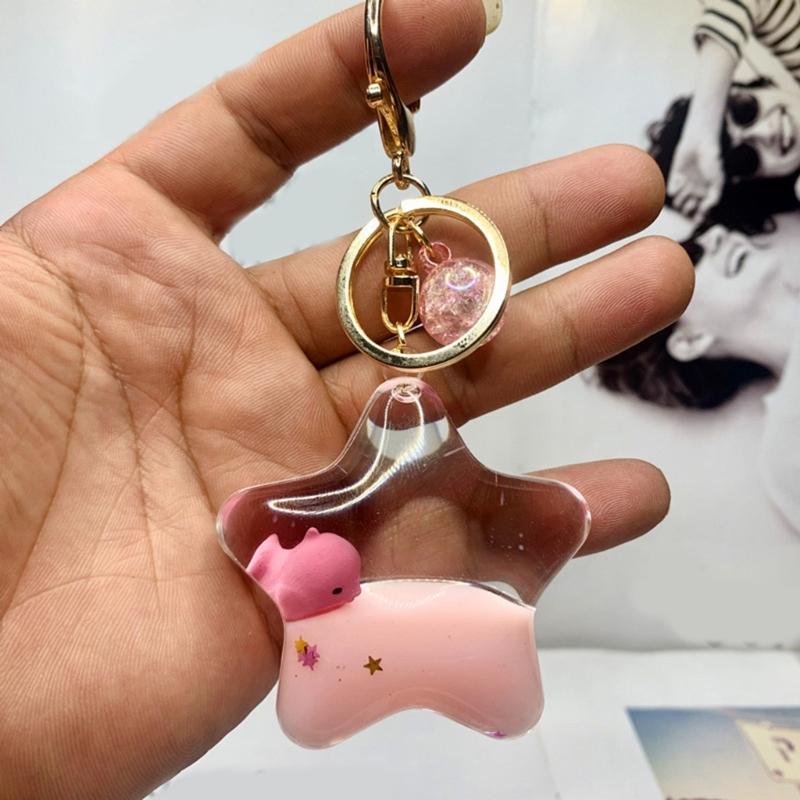 Kreatywne Pentagramy Olej Płynny Ruchomy Piasek Brelok Kreskówkowe Zwierzęta Pływająca Zawieszka na Klucze do Samochodu Ręcznie Robiony Wisiorek do Torby