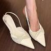 Fashion Pointed Toe Shallow Mouth High-heeled Women Sandals Summer Elegant Buckle Decorated Stiletto Women Shoes Slingback Femme