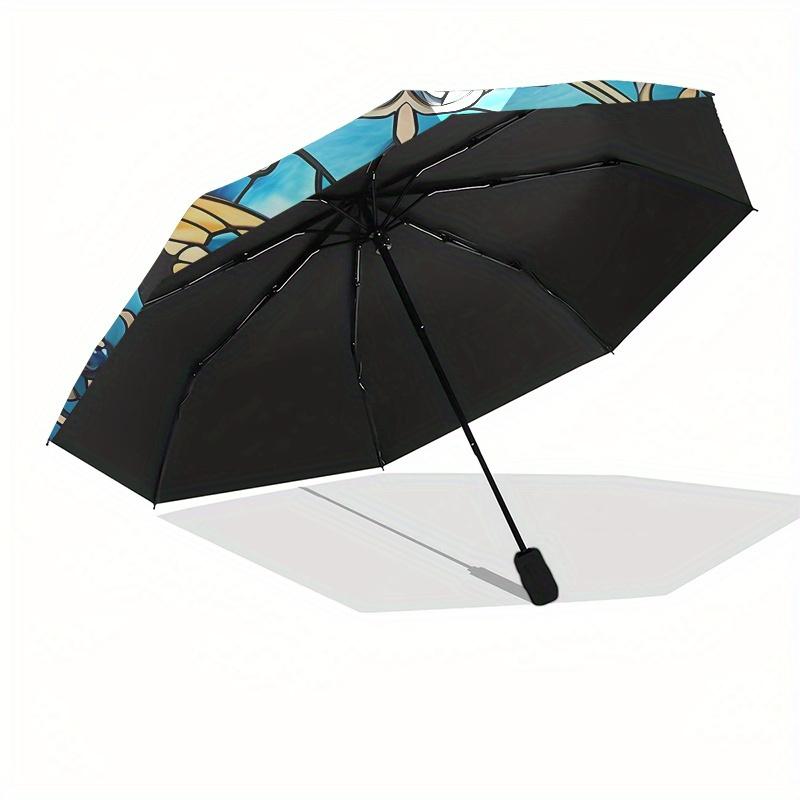 Stunning Stained Butterfly Window PanelUmbrella, Portable 3-Fold Compact Umbrella,Christmas Gift ES530