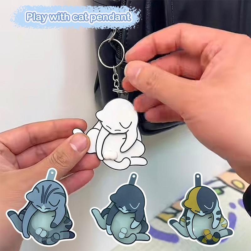 Kreativní přívěsek na klíče s vajíčkem a kočkou, roztomilý a vtipný otočný akrylový přívěsek na klíče pro ženy, přívěsek na klíče, kabelku, tašku, příslušenství