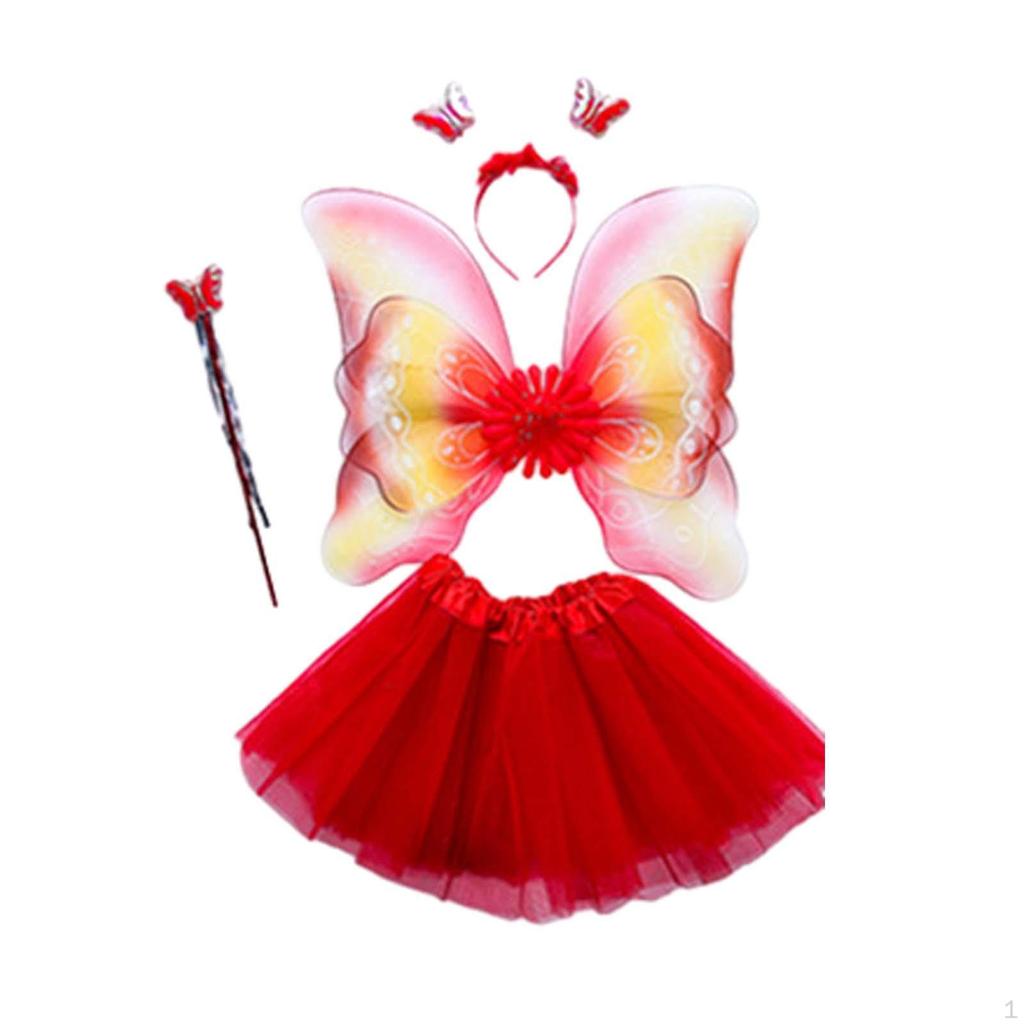 4 Piece Girls Fairy Costume Set Kids Cosplay Angel Tutu Skirt Headband Dress Up Photography Role