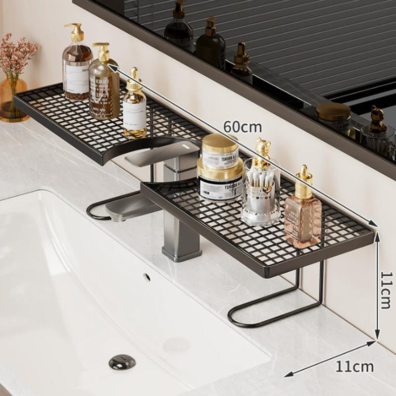 Over Faucet Sink Storage Shelf Large Punch-free Capacity Waterproof Holder for Bathroom Toiletries Kitchen Dishwashing Supplies