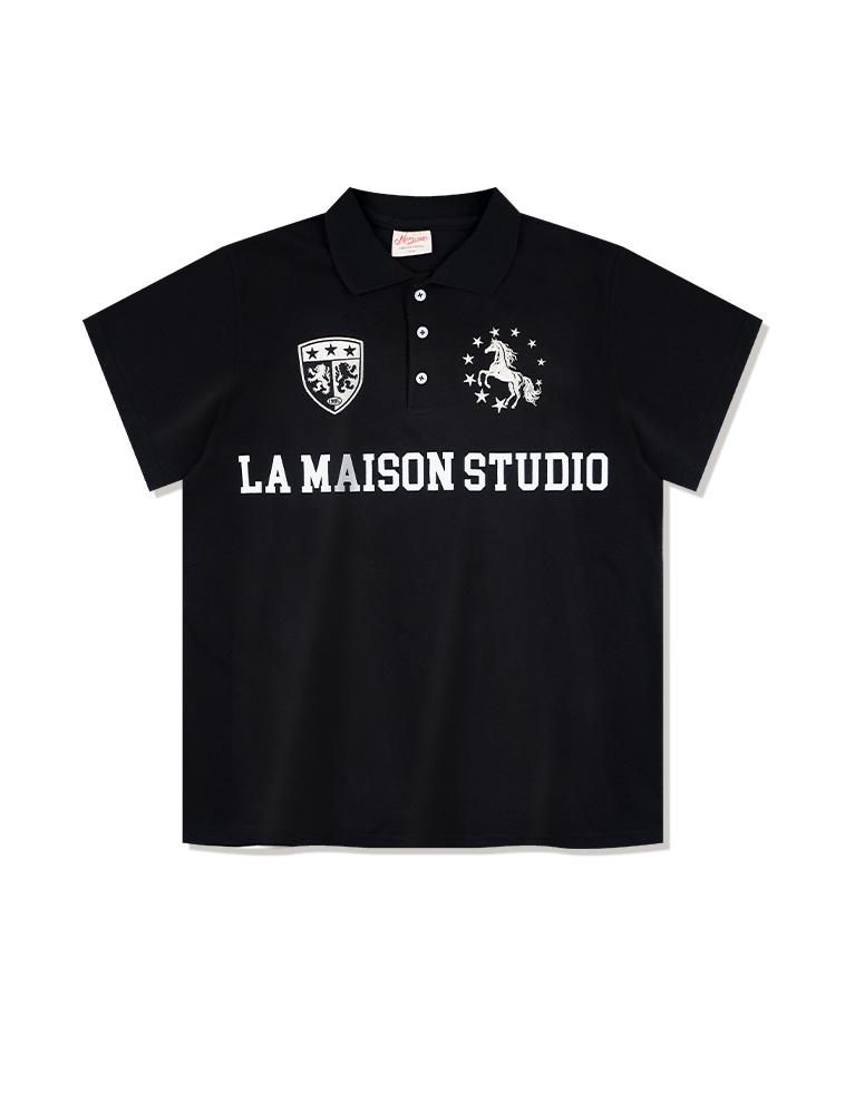 LA MAISON STUDIO Symbol Mix Pique Polo Shirt Black(Fcg2Ts818M)