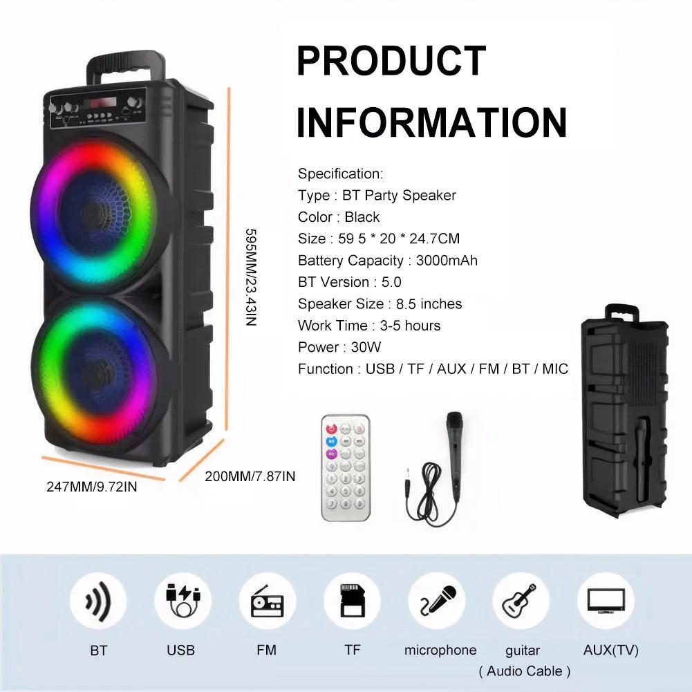 

5000 Вт Bluetooth-динамик с микрофоном, двойной сабвуфер, глубокие басы, портативный сабвуфер, беспроводная колонка, бумбокс для вечеринок чёрный