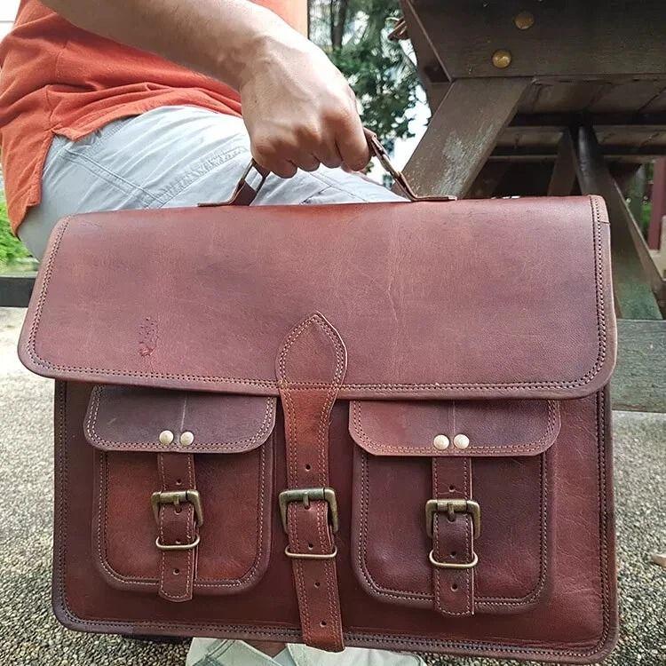 Leather Vintage Laptop Messenger Bag Satchel Genuine Briefcase Shoulder Men's