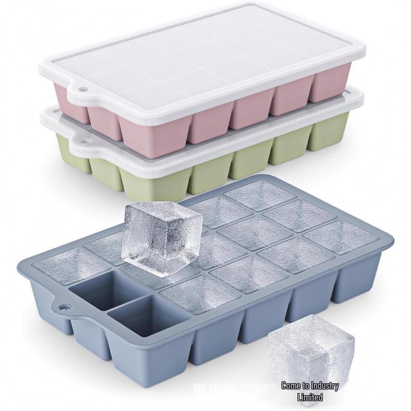 Popular Silicone Ice Cube Tray with Lid – 4 Large Slots & 15 Square Compartments for Soup or Food Storage