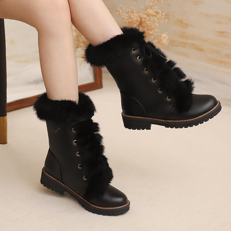 Winter thick-soled warm plush straps fluffy snow boots medium boots white