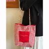 Korean double-sided plaid shoulder tote bag, new niche large-capacity canvas bag, premium commuter armpit bag