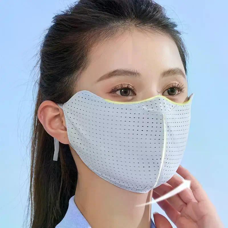 Solid Color Breathable Ice Silk Mask Washable Anti-UV Anti-sun Mask Dustproof Mesh Face Cover Scarf Outdoor Sports Mask
