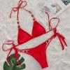 Damen Zweiteiler Bikini Set Verstellbare Binde Seiten Kein Bügel BH Badeanzug