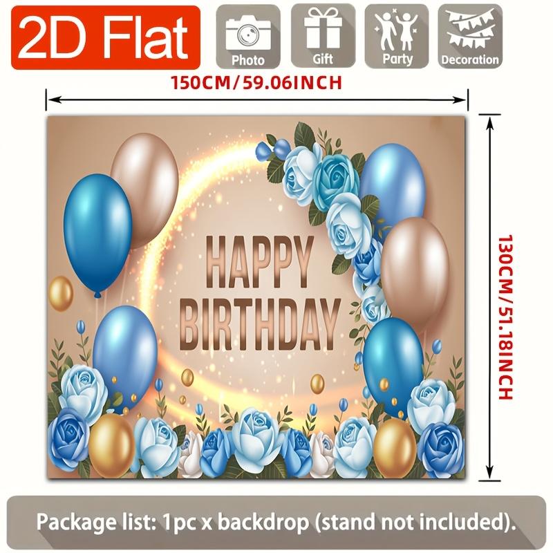 2D Flat Surface 1 Piece Birthday Happy Blue Rose Golden Balloon Polyester Background Fabric Suitable for Farms and Gardens