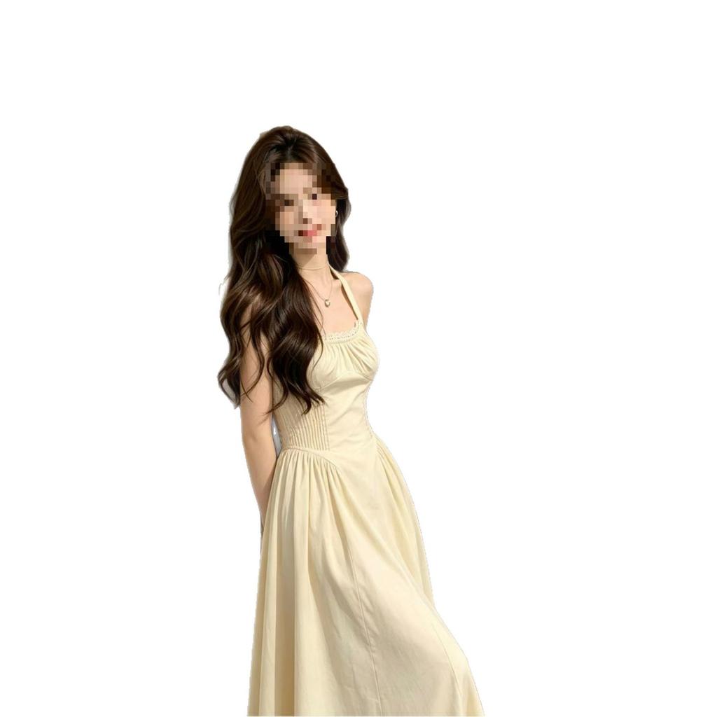 French gentle strap neck dress summer new vacation temperament backless sleeveless waist slim skirt