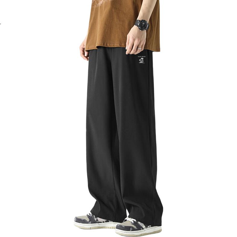 CLOR Casual Pants for Men, Spring And Summer Trendy Sports Draping Breathable Loose Wide-Leg Straight Trousers CL01 Black M