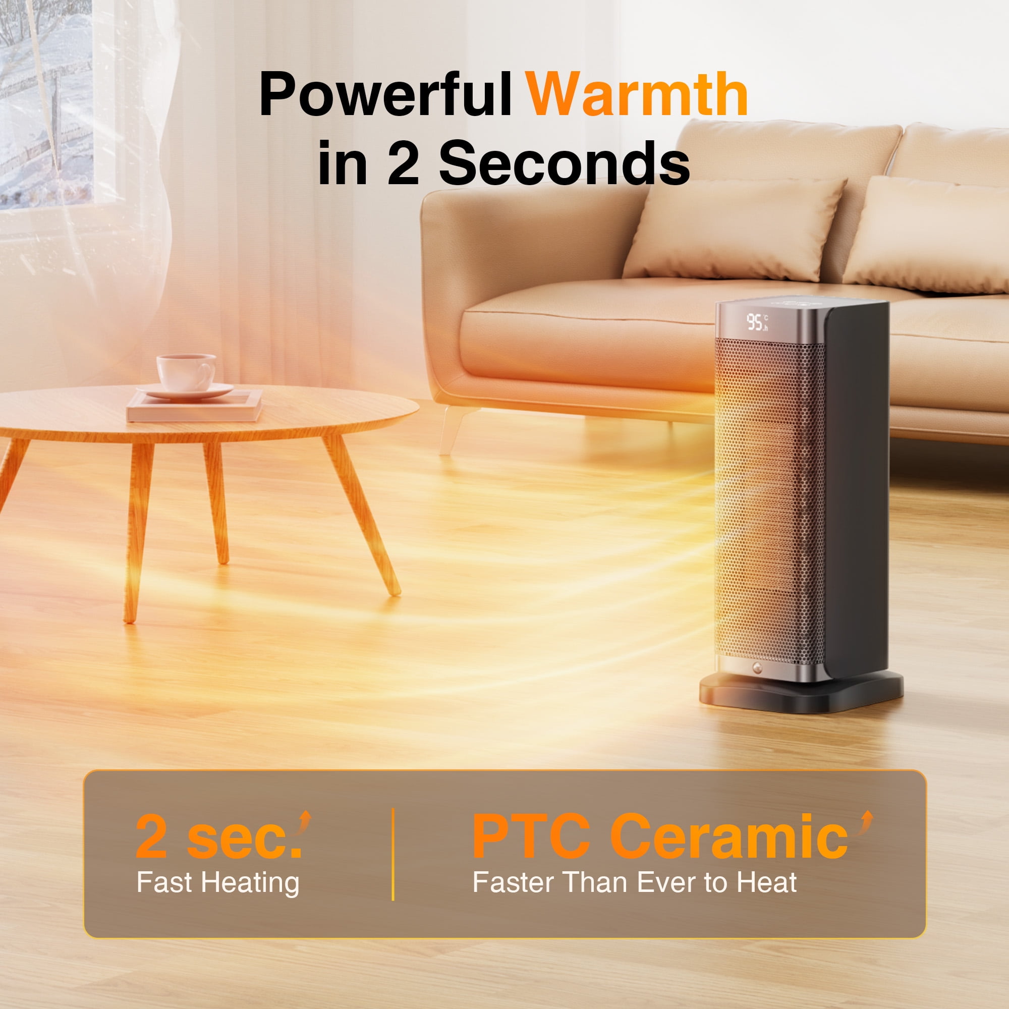 Space Heater, 1500W Energy Efficient Portable Electric Heater with Thermostat nero