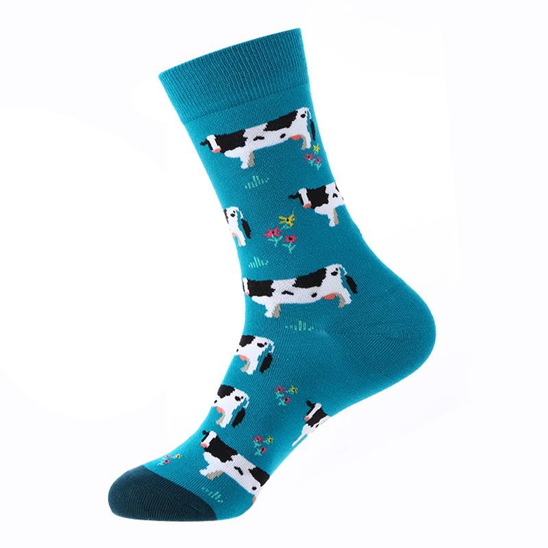 1 Pair Women Cartoon Cute Hedgehog Chick Cow Print Socks, Comfy & Breathable Casual Crew Socks, Women's Stockings & Hosiery