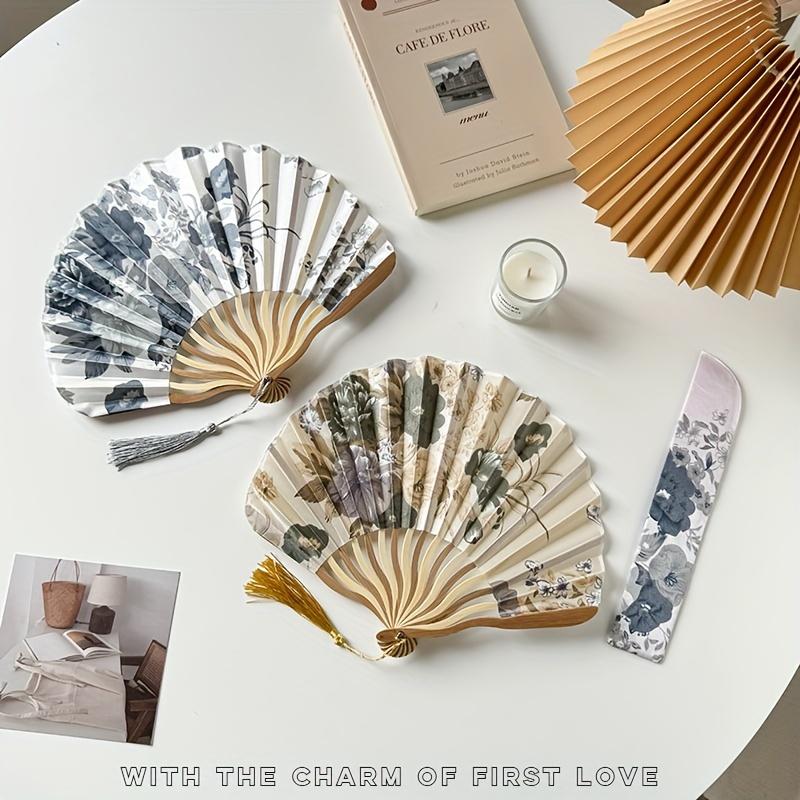 Elegant Linen Handheld Folding Fan Ink Painting Style ,Ideal for Weddings, Stage Props, and Summer Decor