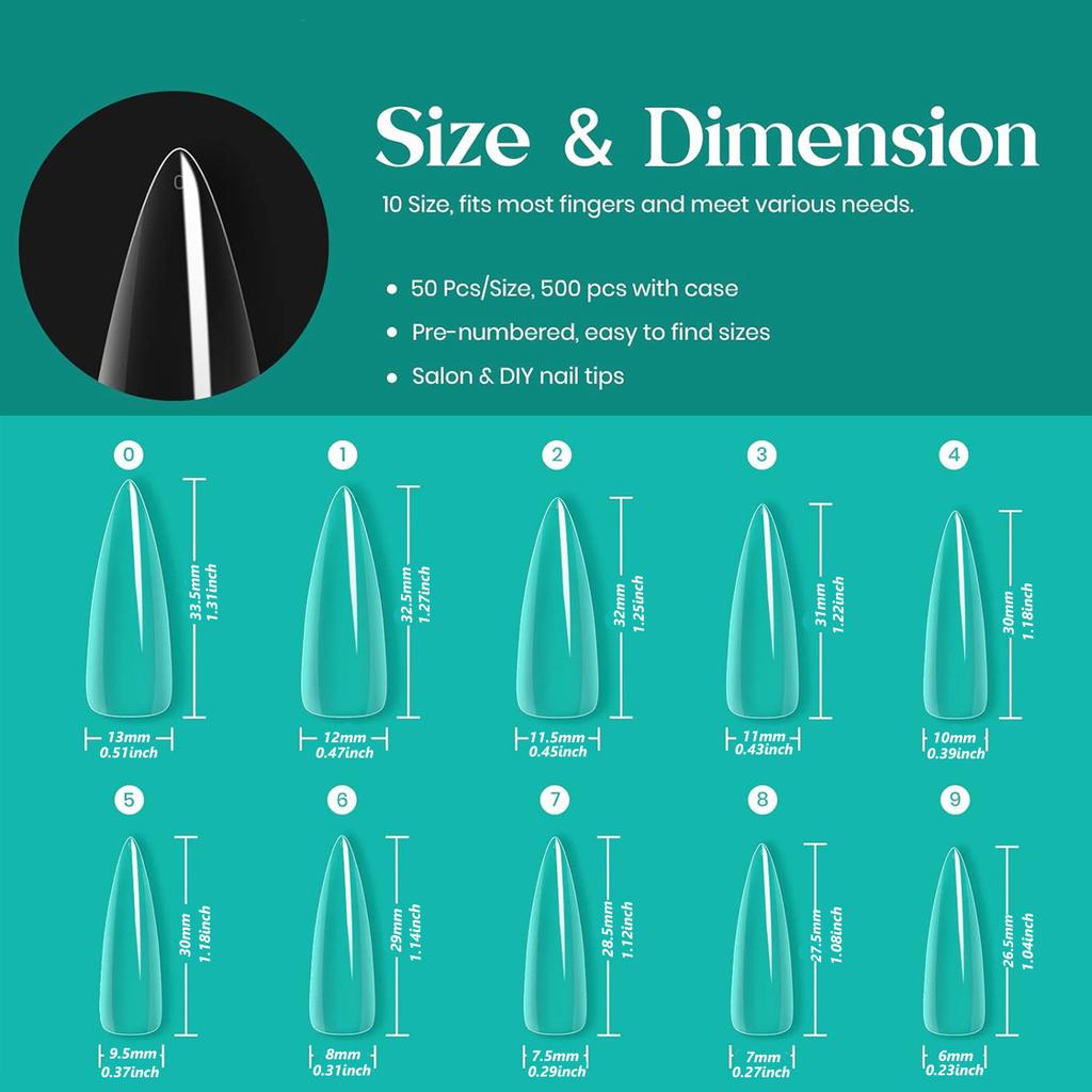 120/240Pcs XL Stiletto Gel X Nail Tips Clear Fake Nails Extra Long Stiletto Nail Full Cover Artificial Fingernail Extension Tool