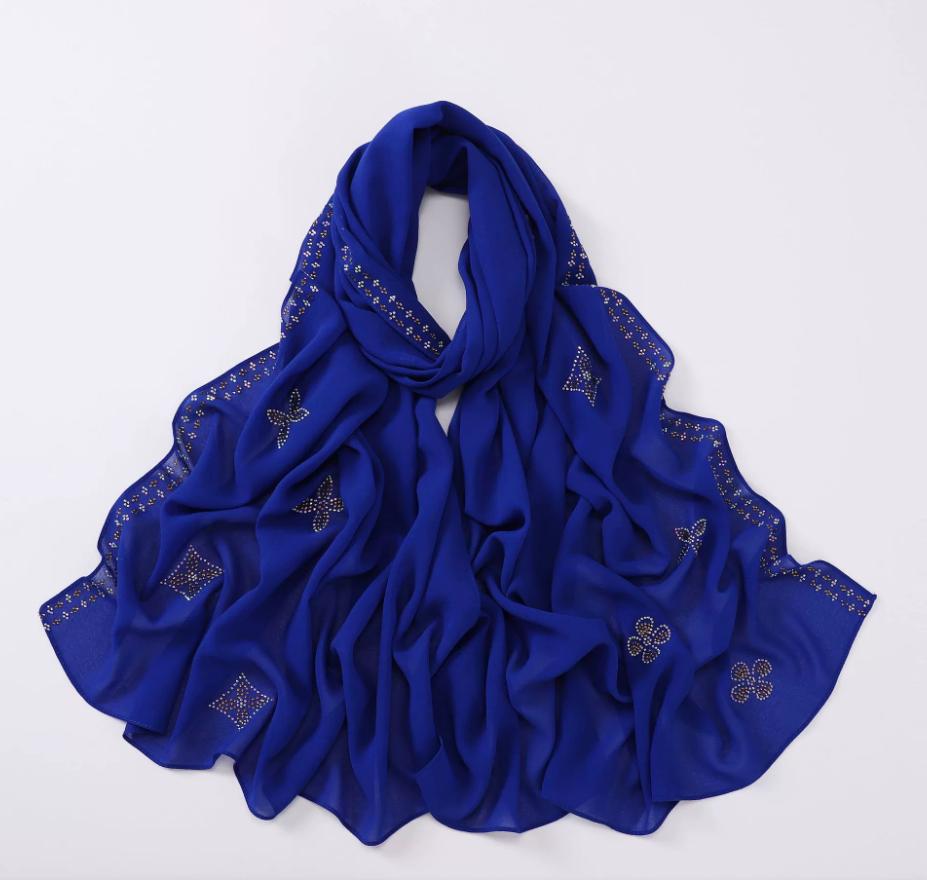New Chiffon Hijab With Rhinestones Diamonds Scarf Shawls Solid Headscarf Wraps Ramadan Eid Hijabs Glitter Headband Turban