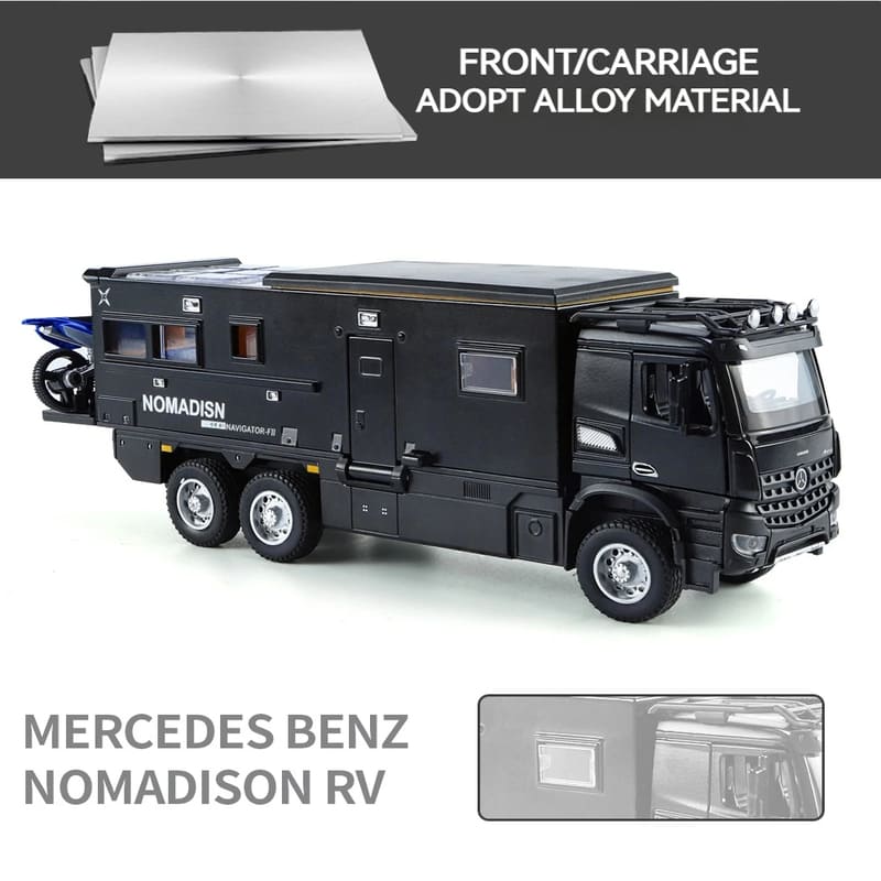 1:24 Mercedes Benz Camper RV Caravan Toy Model Car Diecast Pull Back Truck Toy Car Model with Sound and Light Suitable for Kids Boys Girls