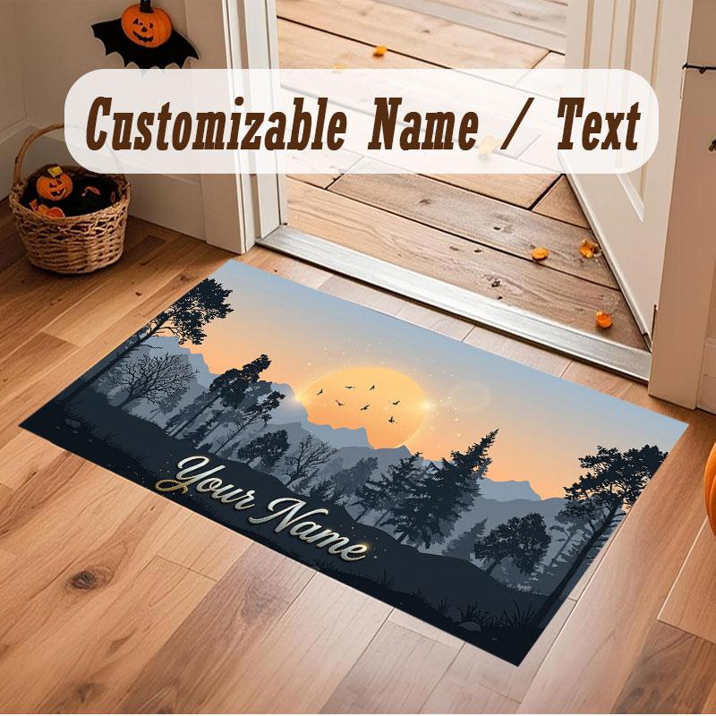Mushroom Forest Theme Crystal Velvet Floor Rug Personalized Custom Name Text Warm Carpet Home Decoration