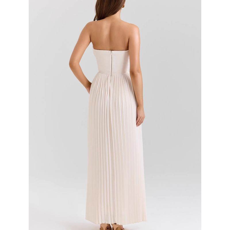 Milan Style House Same Style French style Romantic High Sense Pleat Shell Shape Pleated Mid-Length Tube Top Dress