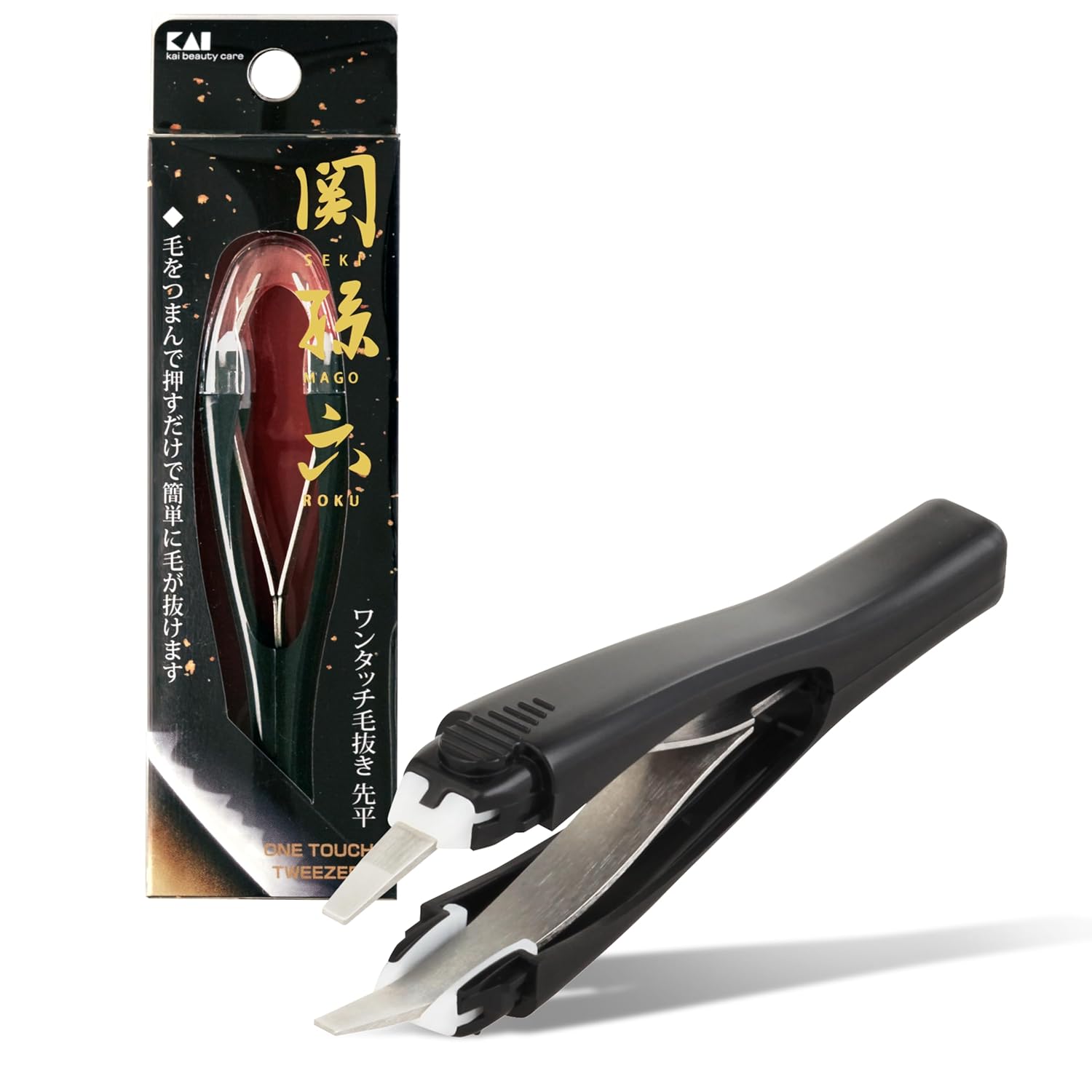 KAI Sekisenroku One-Touch Tweezers Flat Tip Pain-Free Cap HC3508