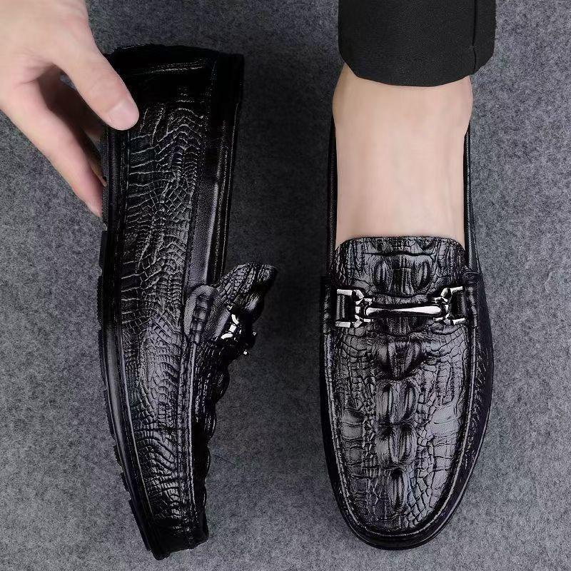 Doudou Shoes Men's Shoes Crocodile Pattern Casual Leather Shoes Casual Shoes High-end Shoes