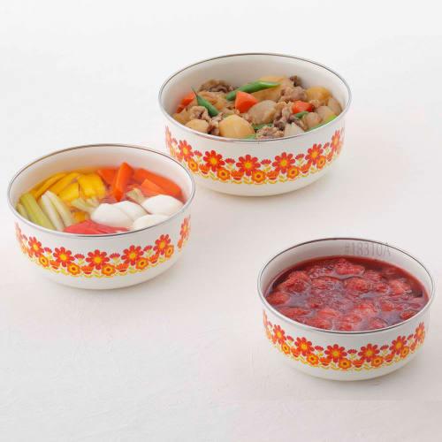 Fuji Horo Round Enamel Storage Container, 18cm, Showa Retro Memories Sunflower Design, FJ-18CF SF