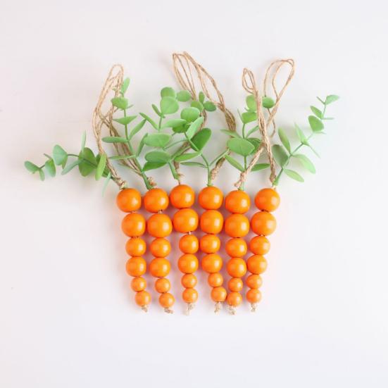 Easter Wooden Bead Carrot Hanging Ornaments Beaded Carrot Pendant with String for Spring Tiered Tray Tree Decor Farmhouse Home Party Crafts