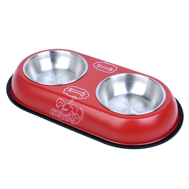 

Миска для домашних животных из нержавеющей стали, Нескользящая двойная миска для домашних животных, собак, краска, большая миска для еды двойного назначения для кошек
