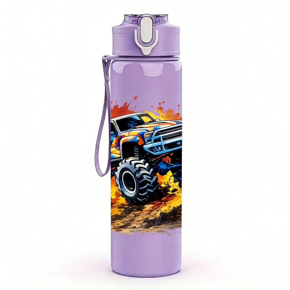 1PC Mud Splash Monster Truck Print 750ml Color Plastic Sports Water Bottle Leakproof Flip Straw Lid Suitable for Sports Office Home Use