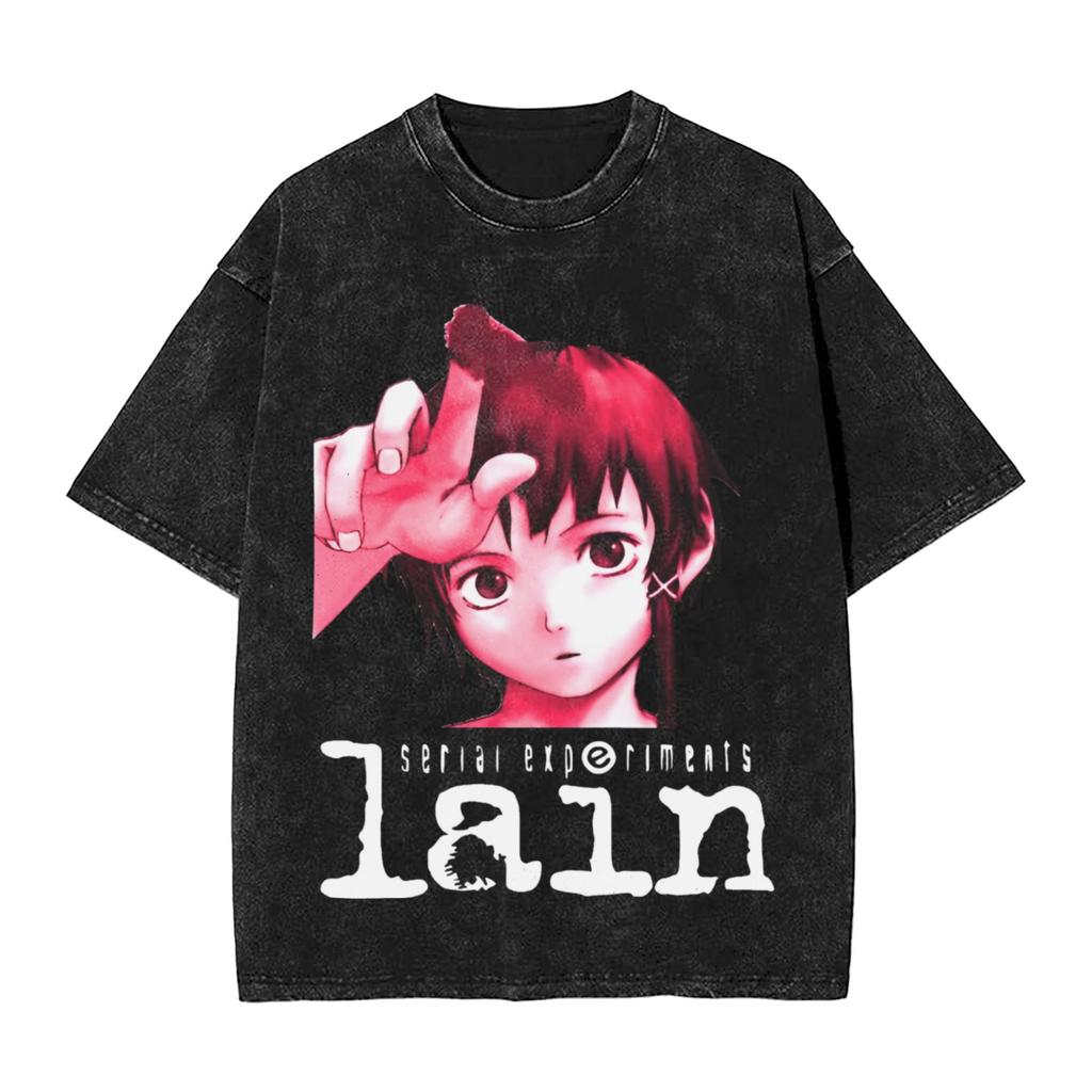 Anime Serial Experiments Lain Graphic Tshirt Washed Oversized T Shirt Mens Womens Clothing Summer Cotton Short Sleeve Tees