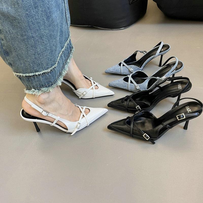 Fashion States Sexy High Heels 2024 Summer New Women'S Baotou Sandals A Buckle With Pointed Head After The Empty Single Shoes Women